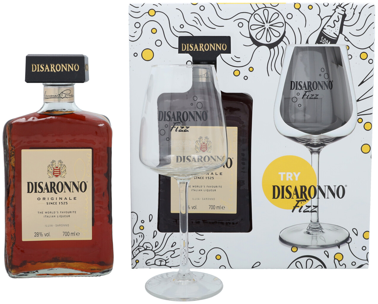 Disaronno + Fizz Glas 0,7L (28% Vol.)