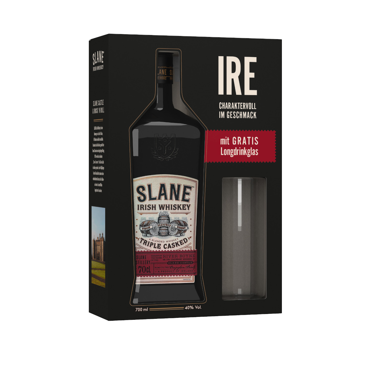 Slane Triple Casked Whiskey 0,7L (40% Vol.) + Glas in GB