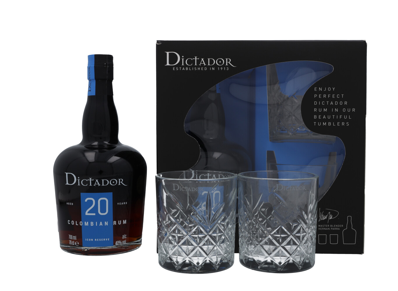 Dictador 20 YO Solera Rum 0,7L (40% Vol.) + 2 Gläser