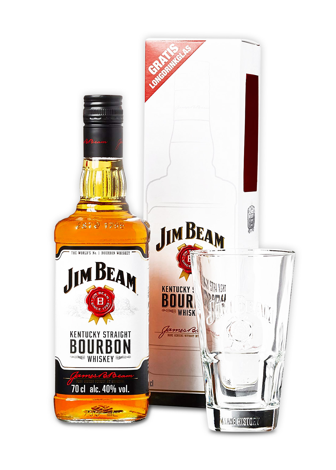 Jim Beam Kentucky Straight Bourbon Whiskey 0,7L (40% Vol.) in GP + 1 Glas
