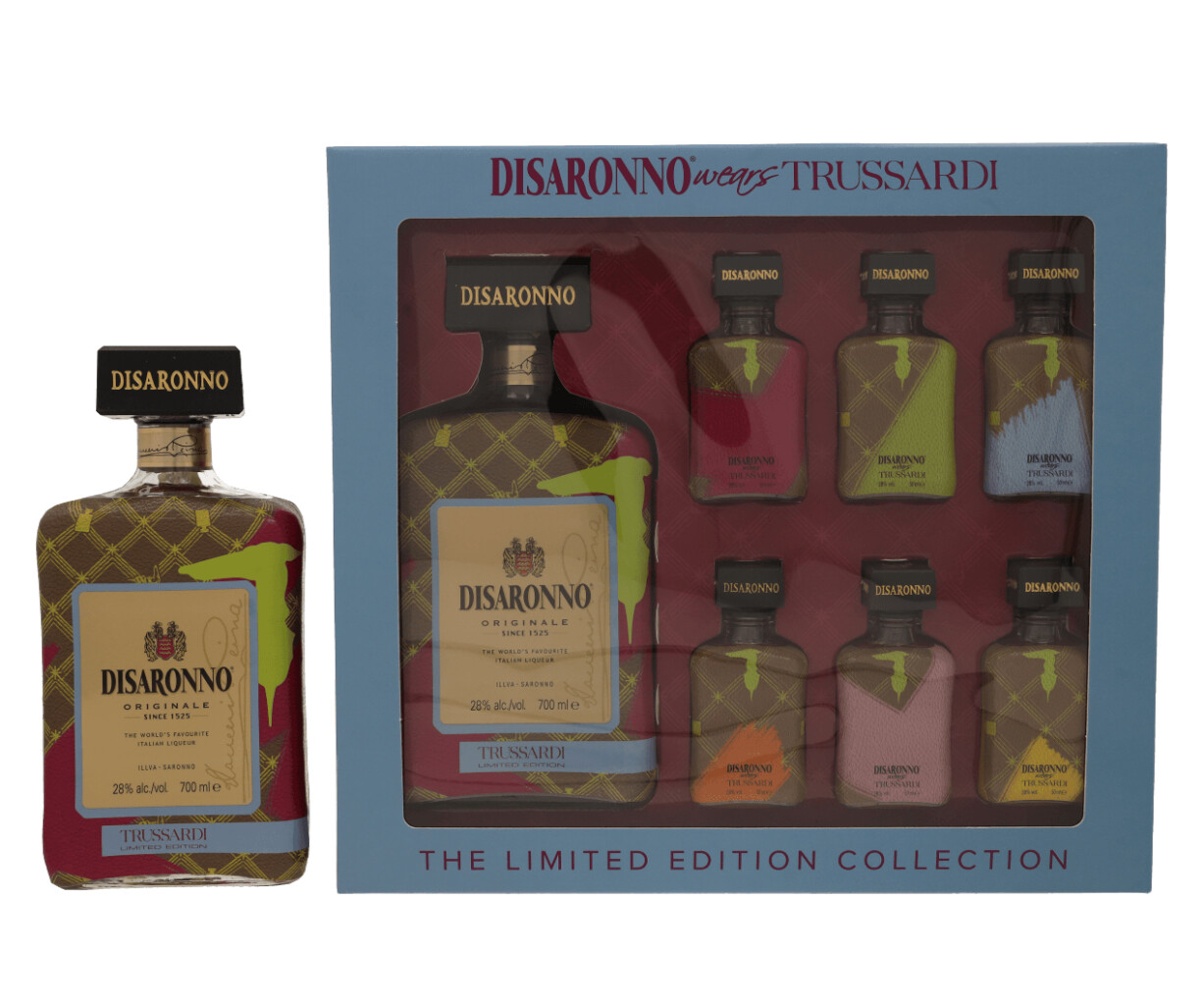 Disaronno Trussardi 70Cl + 6X5Cl mini's 1,0L (28% Vol.)