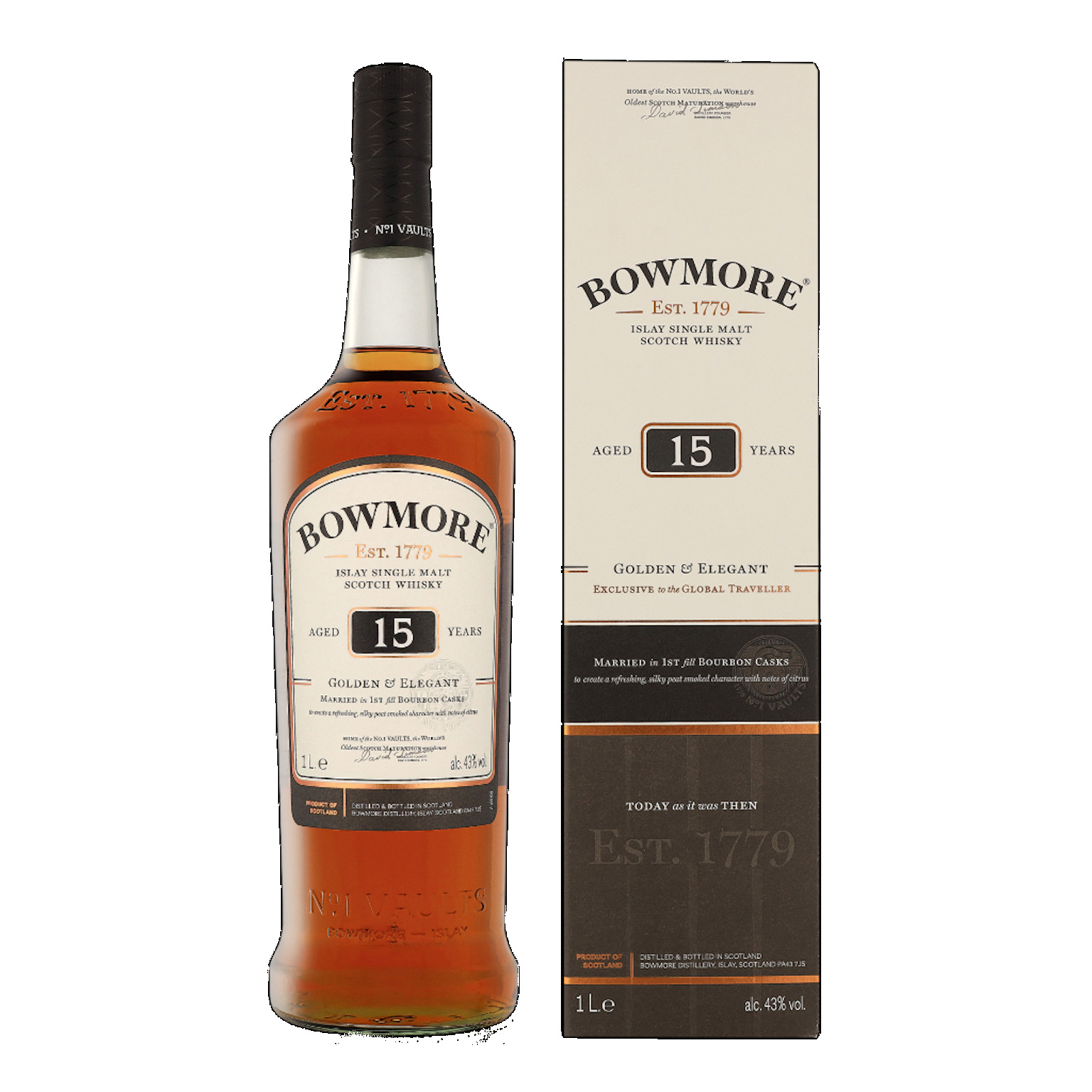 Bowmore 15 Years Golden & Elegant + GP 1.0L (43% Vol.)