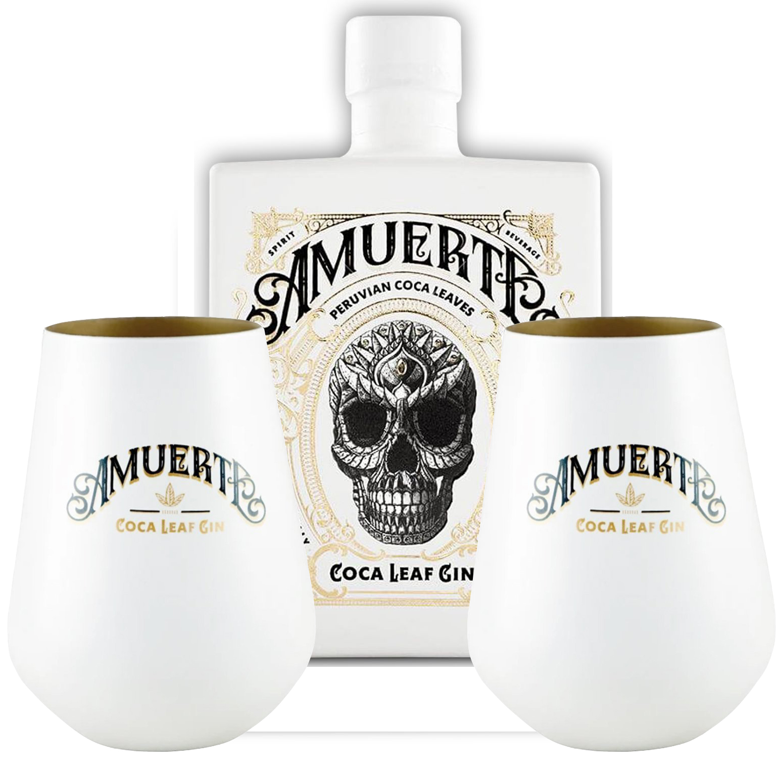 Amuerte Coca Leaf Gin White Edition 0,7L (43% Vol.) + 2x Amuerte White Glas