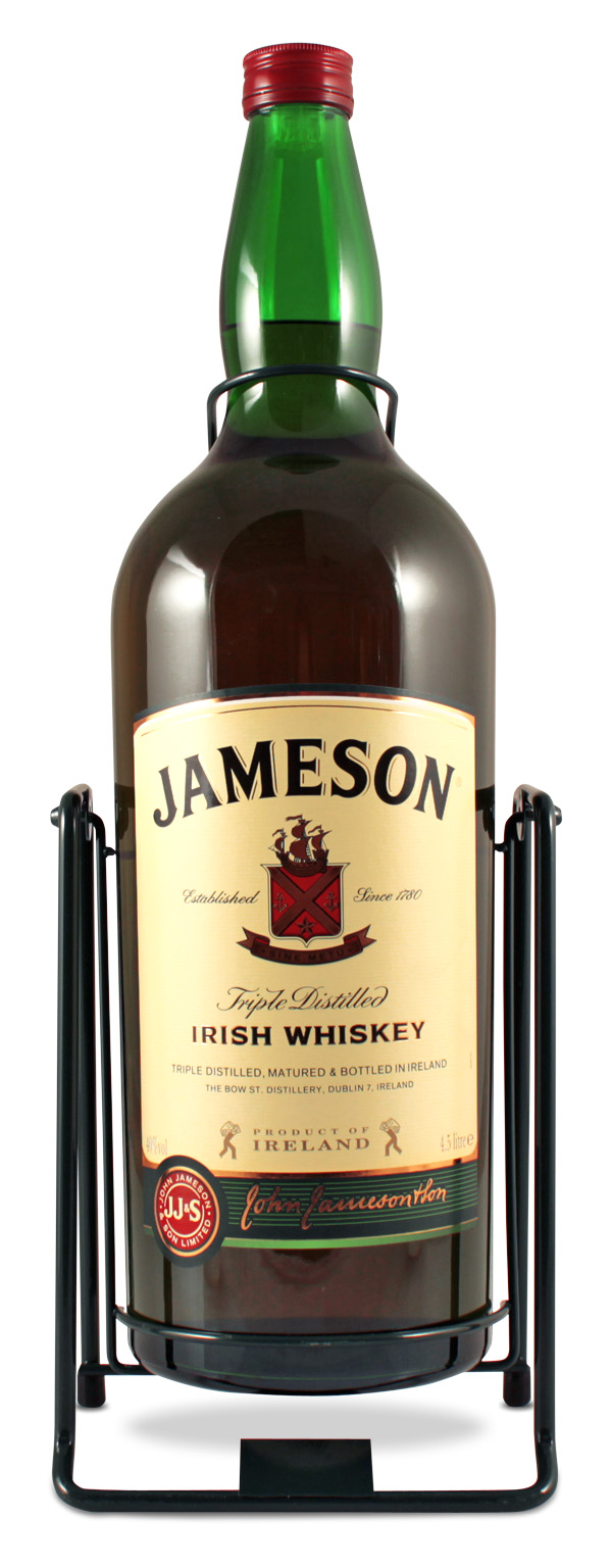 Jameson Triple Distilled Irish Whiskey 4,5L (40% Vol.) avec support