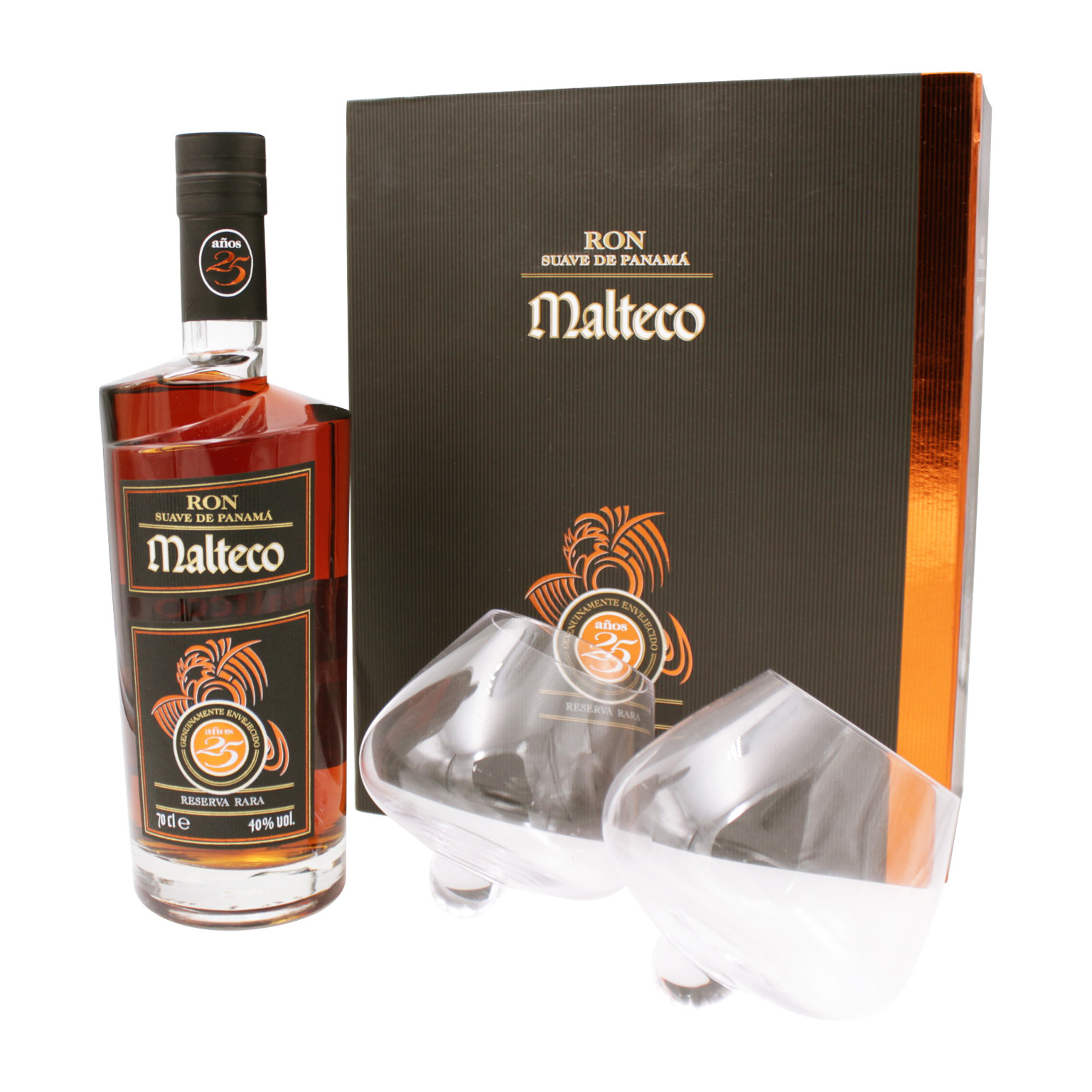 Ron Malteco 25 Years + 2 glasses 0.7L (40% Vol.)