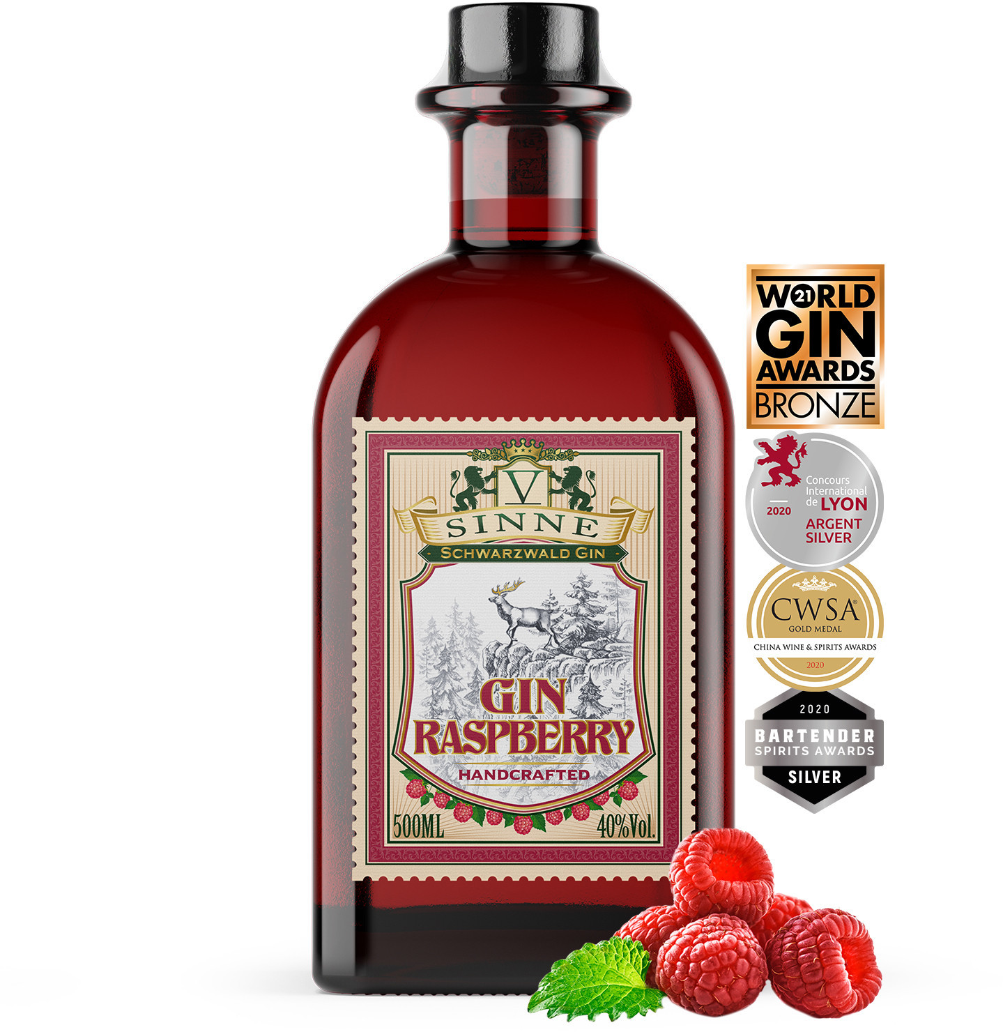 V-Sinne Gin Raspberry Magic Gin 0,5L (40% Vol.)