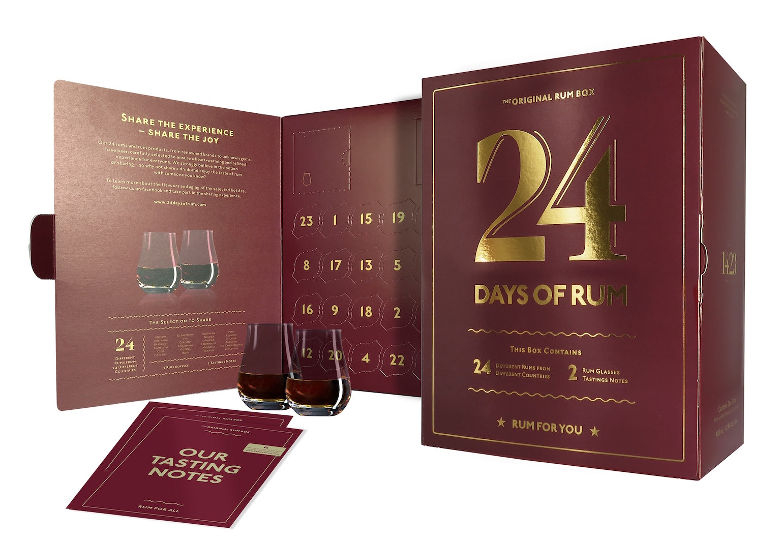 24 Days of Rum Original The Rum Box 0,48L (42,9% Vol.) + 2 Nosing Glasses